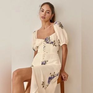 Reformation Cream Floral Midi Dress